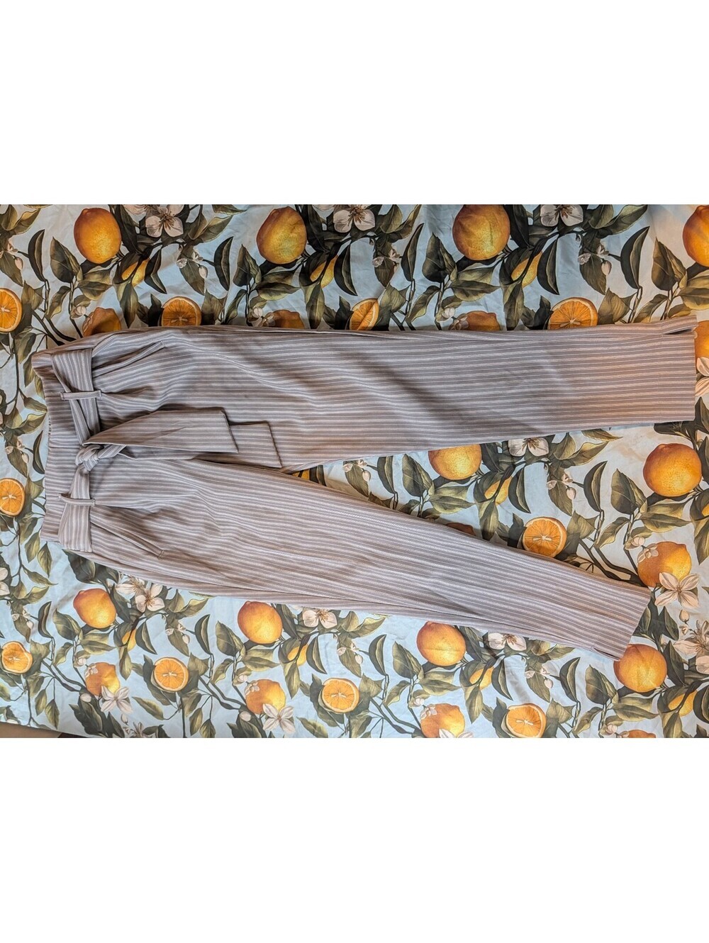 Ardene's White & Gray Striped Casual Pants | Women's Elastic Waist Pants - Picture 2 of 8